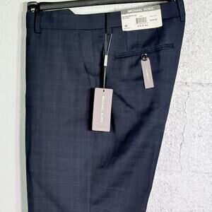Michael Kors Men's Classic-Fit Wool-Blend Suit Pants Navy Plaid, 34x32 $200
